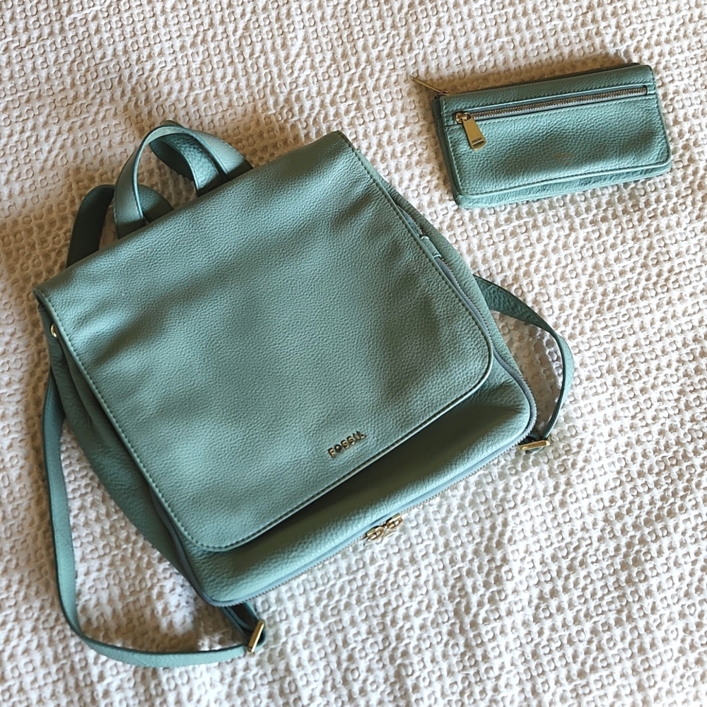 Fossil Teal Backpack and Matching Wallet